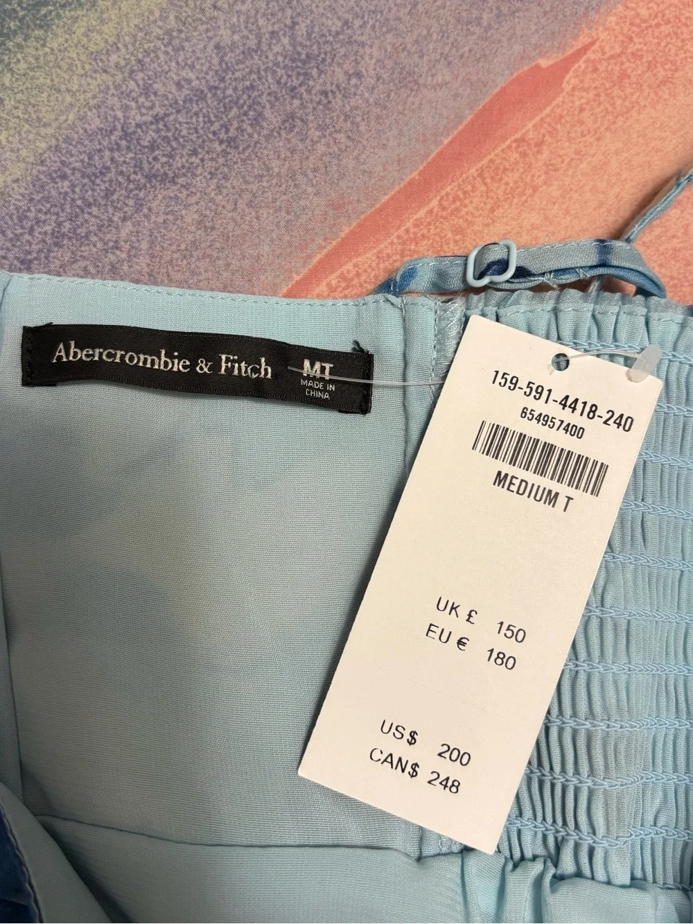 NWT Abercrombie & Fitch Blue Print Ruched Tiered Babydoll Maxi Dress M Tall